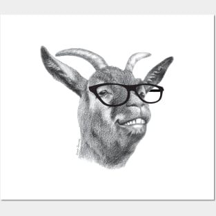 Smiling Hipster Goat Sketch Posters and Art